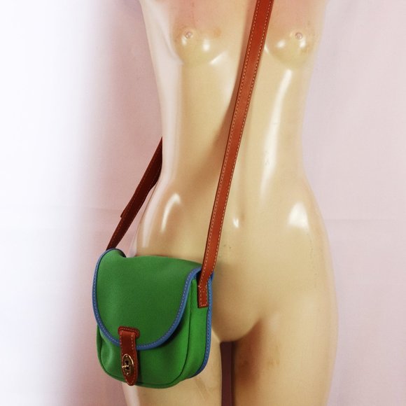 FOSSIL GREEN CANVAS W/BLUE TRIM CROSSBODY PURSE - Picture 1 of 8